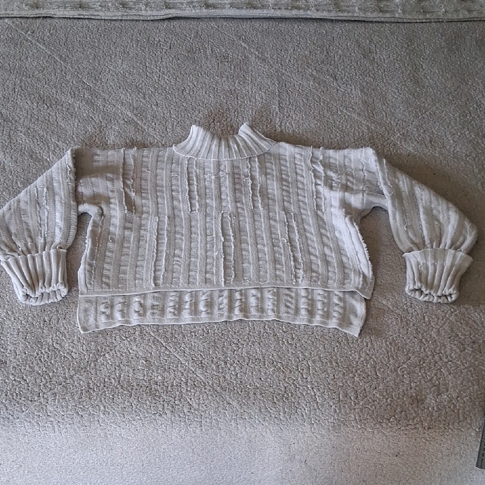 Pink Lily Textured Cream Turtleneck Sweater